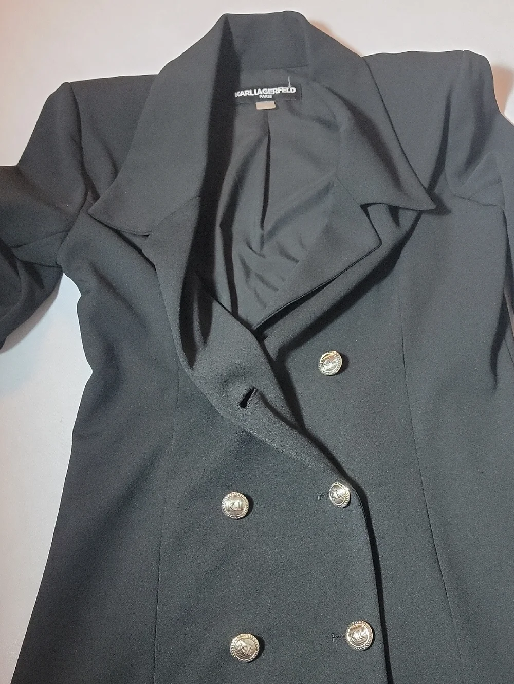Karl Lagerfeld Black Double-Breasted Ruffle-Hem Blazer Dress Size 6 - Picture 11 of 15